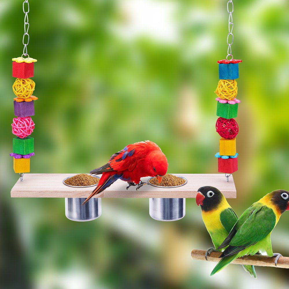 Meidiya Hanging Bird Swing Toy with 2 Stainless Steel Cups,Bird Perch Stand with Feeding Dish Cups and Chewing Blocks Parrot Cage Accessories for Parakeet Cockatiels Birds Animals & Pet Supplies > Pet Supplies > Bird Supplies > Bird Cage Accessories Meidiya   