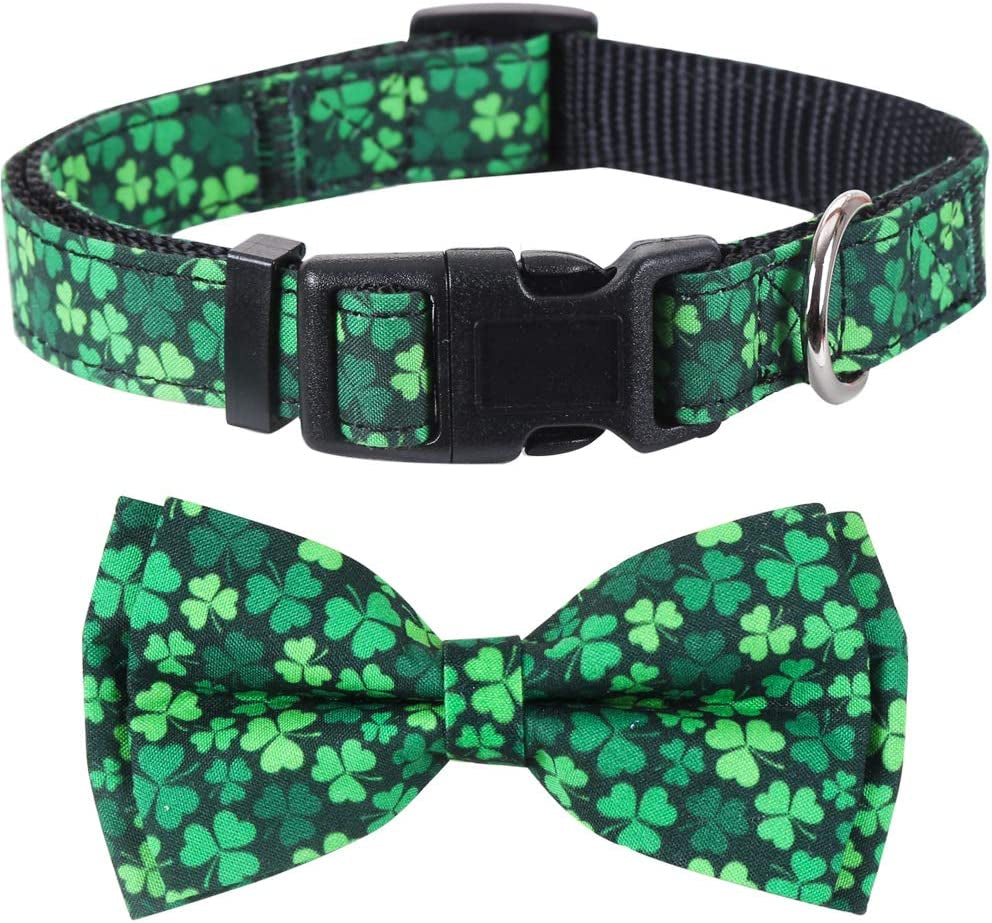 St.Patrick'S Day Dog Collar with Removable Cute Bow Tie Adjustable Pet Collars Medium Animals & Pet Supplies > Pet Supplies > Dog Supplies > Dog Apparel Lamphyface   