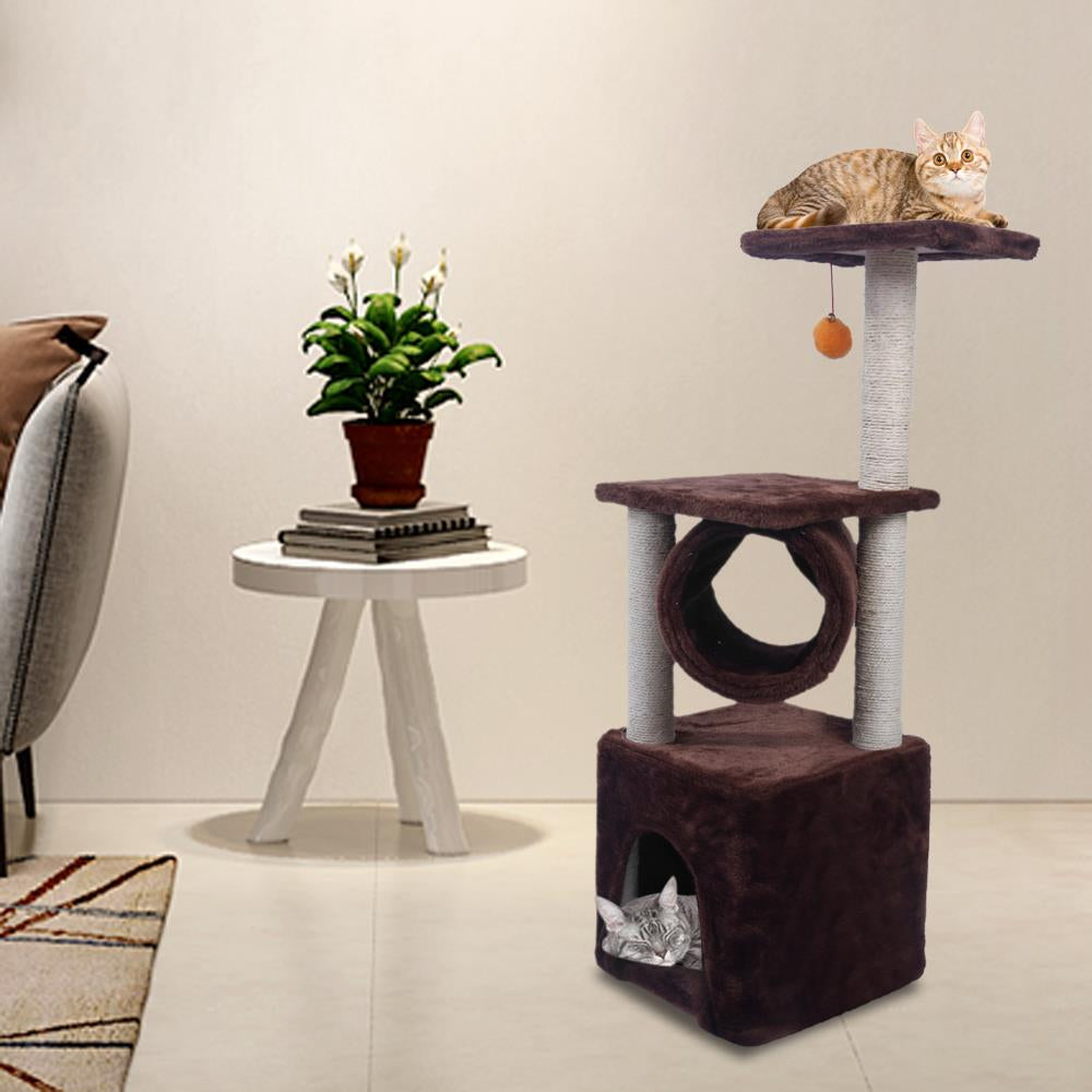 Samyohome 36" Cat Tree Play House Tower with Toy Ball Condo Furniture Scratch Post Basket -For Kittens, Brown Animals & Pet Supplies > Pet Supplies > Cat Supplies > Cat Furniture KOL PET   