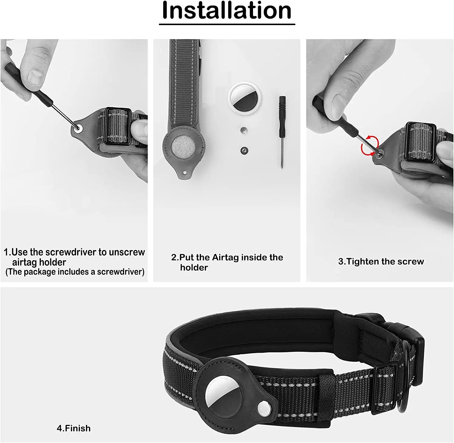 Airtag Dog Collar, PETNANNY Reflective Dog Collar with Airtag Holder Case, Padded Heavy Duty Dog Collar for Airtag, Adjustable Air Tag Pet Collar for Medium Large Dogs (Black, XL(19-22")) Electronics > GPS Accessories > GPS Cases PETNANNY   