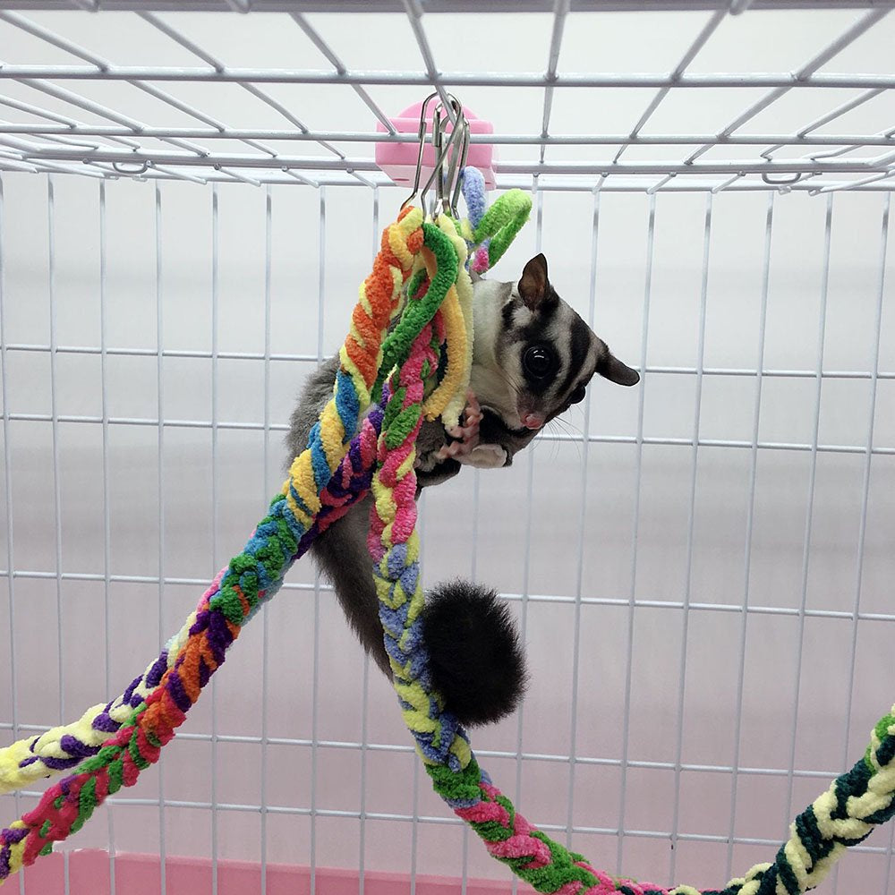 Handmade Sugar Glider Toys for Climbing Exercising Hanging Toy Cage Accessories for Bird Rope Perch Swing Toy, 4Pcs