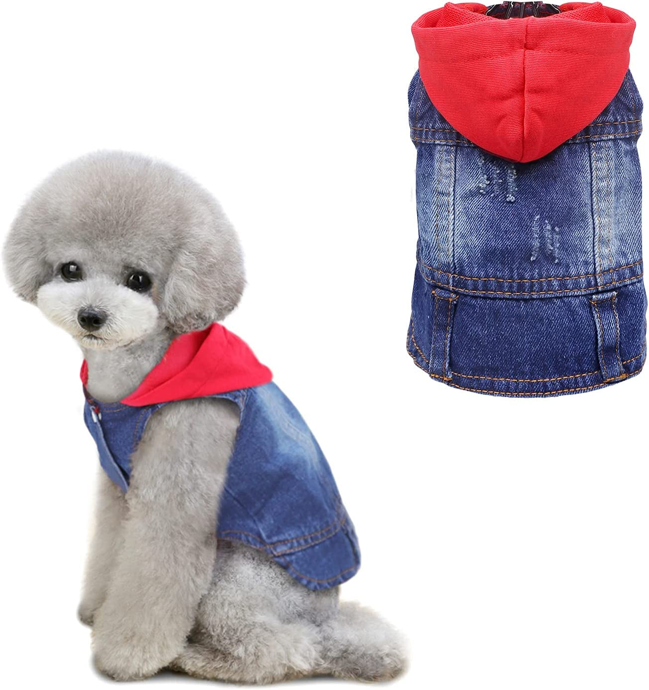 QTART Dog Hoodie Small Dog Sweater Boy Girl Puppy Clothes Pet Denim Apparel Cute Dogs Sweaters Chihuahua Sweatshirt for Yorkie, French Bulldog, Dachshund, L, Red Animals & Pet Supplies > Pet Supplies > Dog Supplies > Dog Apparel QTART Red Hat Large 