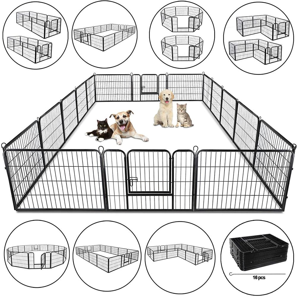 Howcool 31'' W X 24'' H Foldable Metal Exercise Pen & Pet Playpen Puppy Cat Exercise Fence Barrier Playpen Kennel - 16 Panels Animals & Pet Supplies > Pet Supplies > Dog Supplies > Dog Kennels & Runs Howcool   