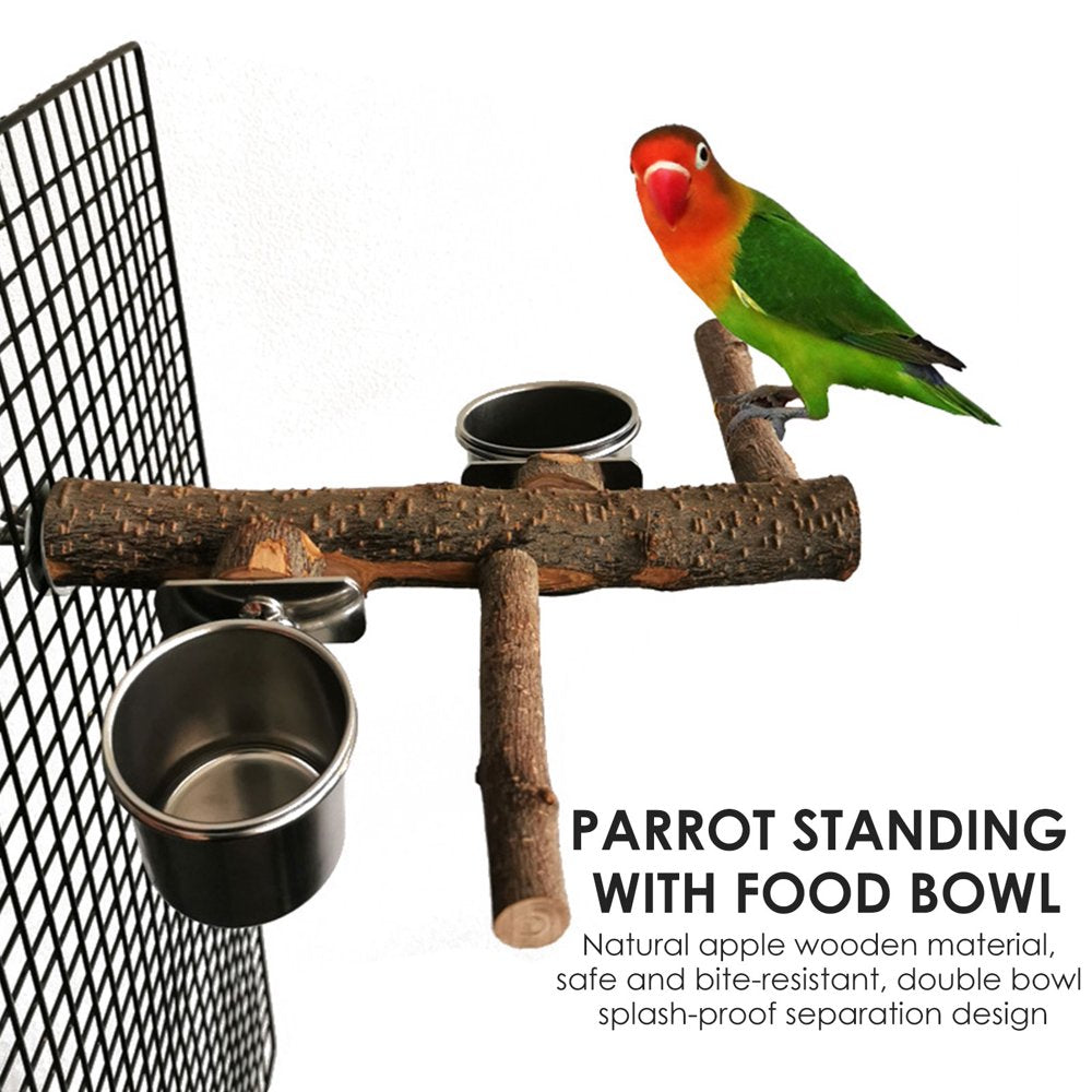 Bird Cage Stand Perch with Bowl Bird Stand Feeding Cage Cups Bird Feeding Bowls with Stand Wooden Standing Climbing Perch for Parrots Parakeets Cockatiels Lovebirds Sun Conures (1Set,2 Sizes) Animals & Pet Supplies > Pet Supplies > Bird Supplies > Bird Cages & Stands pakewalm   