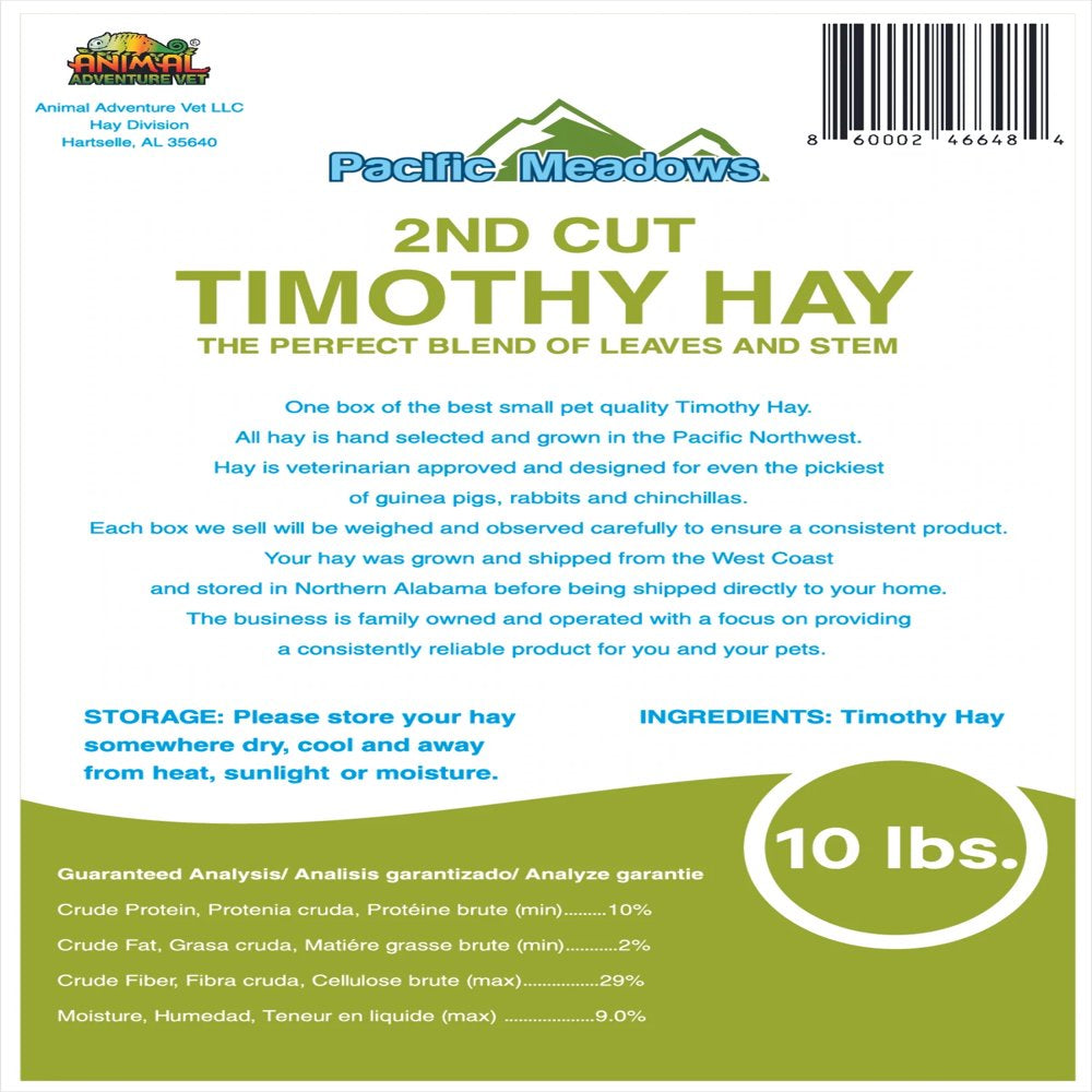 Pacific Meadows Small Pet Quality 2Nd Cut Timothy Hay 10 Pound Box
