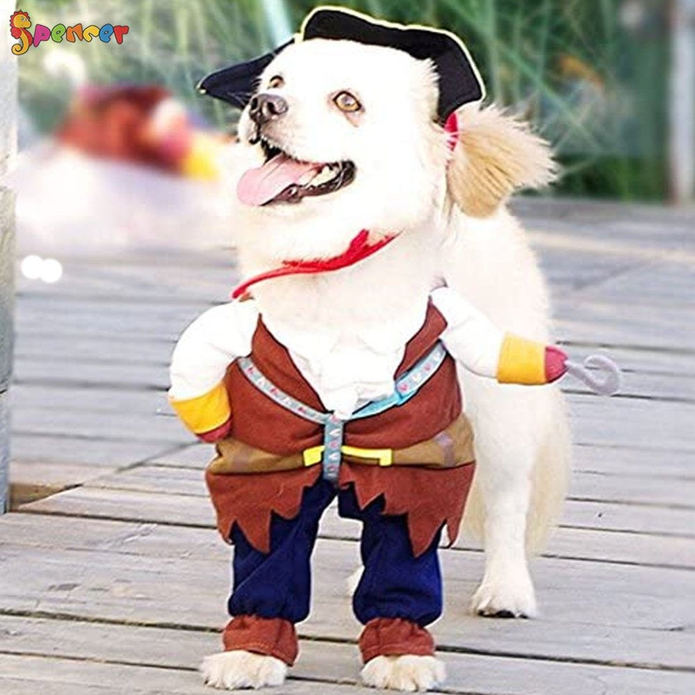 Spencer Funny Pirate Dog Cat Halloween Costume Outfit Pet Clothes Corsair Dressing up Party Apparel Jumpsuit plus Hat for Small Medium Large Dogs Cats "Size XL" Animals & Pet Supplies > Pet Supplies > Cat Supplies > Cat Apparel Spencer   