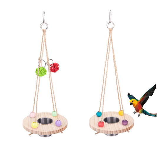 Meidiya Parrot Swing Stand with Bird Water Feeder,Hanging Natural Wooden Bird Stands with Stainless Steel Birdcage Food Bowls,Perch Toys for Pet Parakeet Cockatiel Conure Parrot Animals & Pet Supplies > Pet Supplies > Bird Supplies > Bird Cages & Stands Meidiya Style#A  