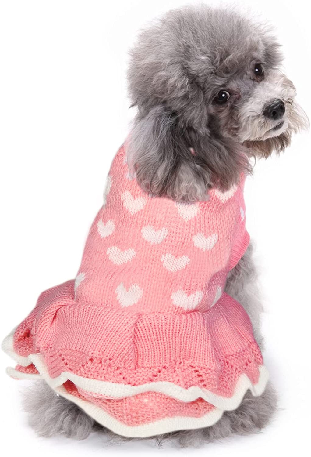 CHBORLESS Dog Sweater Puppy Dress: Warm Pet Small Dogs Clothes Winter Dog Heart Sweater Doggy Sweatshirt Doggie Coat Cat Clothing Kitten Dresses (Red, X-Small) Animals & Pet Supplies > Pet Supplies > Dog Supplies > Dog Apparel CHBORLESS Pink1 X-Large 