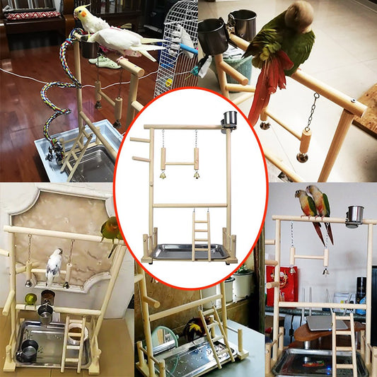 Bird Wooden Play Playgym Ladder Score Parrots P^Erch Playground with Toy Stand Playpen Exercise Pet Toys Animals & Pet Supplies > Pet Supplies > Bird Supplies > Bird Ladders & Perches TANGNADE   
