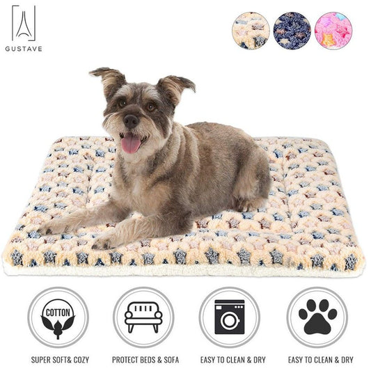 Gustavedesign Large Dog Pet Sleep Mat Soft Warm Reversible Fleece Crate Bed Mat Kennel Pad Cage Cushion for Large Small Medium Dog Cat "Yellow, S"