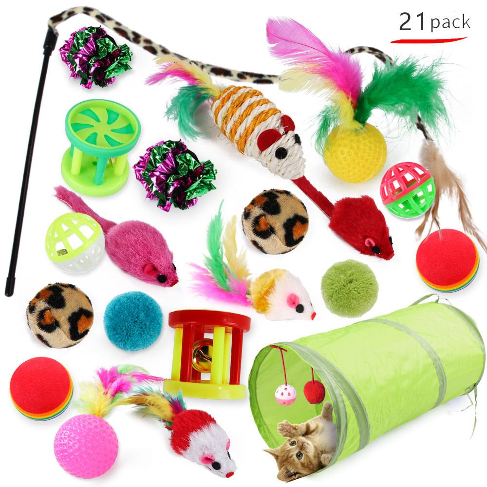 Semfri 21 Pcs Cat Toys Kitten Toys Assortments Tunnel Interactive Cat Teaser Fluffy Mouse Crinkle Balls for Cat Animals & Pet Supplies > Pet Supplies > Cat Supplies > Cat Toys semfri   