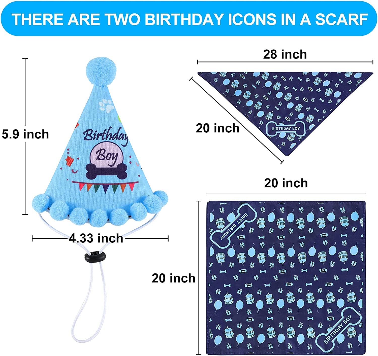 LIGNEST 16 PCS Dog Birthday Party Supplies Set - Dog Birthday Bandana Set with Dog Birthday Hat, Scarf, Flag, Balloons, and Cute Puppy Bow Tie for Small, Medium & Large Dogs (Blue (Boy)) Animals & Pet Supplies > Pet Supplies > Dog Supplies > Dog Apparel LIGNEST   