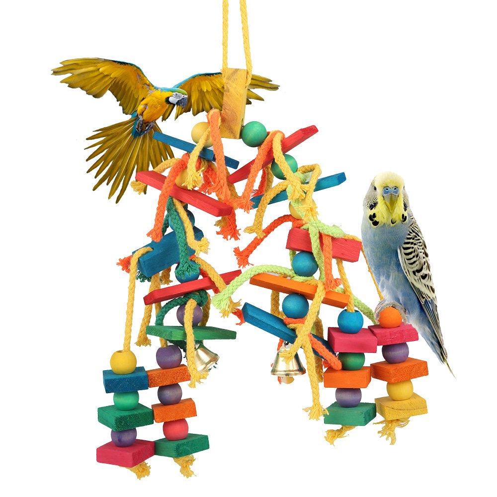 HOTBEST Large Parrot Pet Bird Toys Budgie Perch Cockatiel Chew Hanging Cage Wooden Br Animals & Pet Supplies > Pet Supplies > Bird Supplies > Bird Toys HOTBEST   