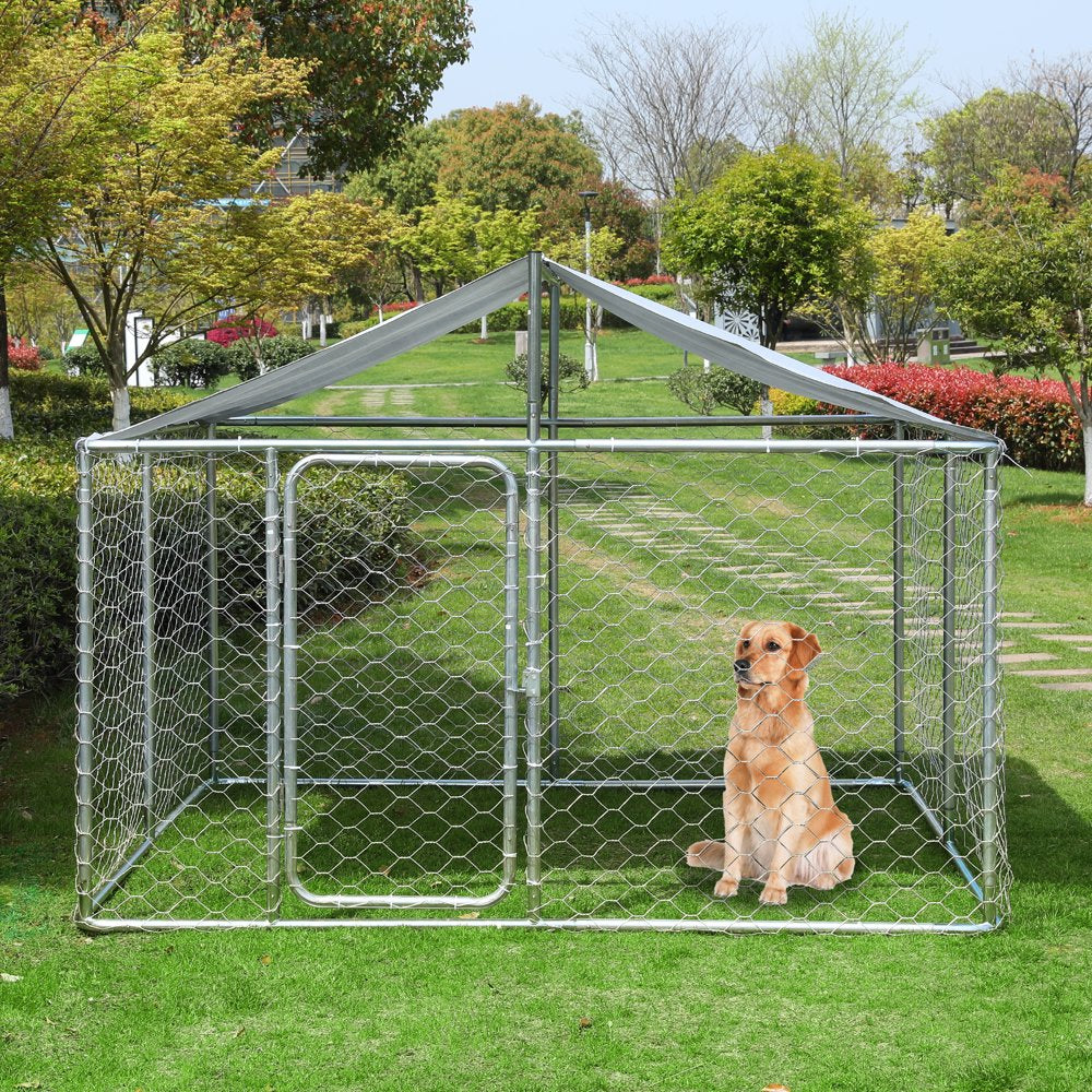 Dog Kennel Outdoor Metal Dog Cage outside Dog Fence Pet Enclosure Fencing with Water-Resistant Cover Roof Backyard Dog Run House (Basic) Animals & Pet Supplies > Pet Supplies > Dog Supplies > Dog Kennels & Runs LVUYOYO   