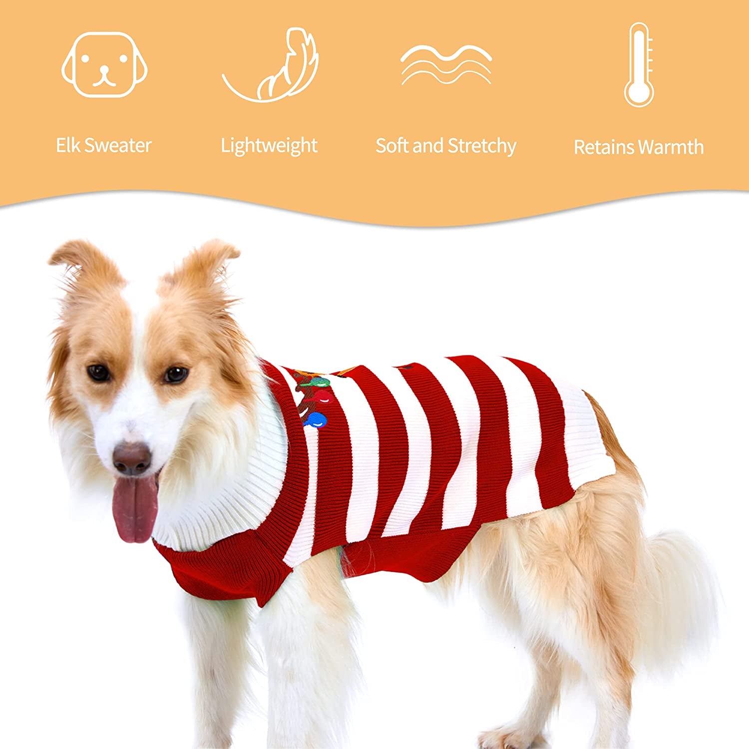 Hotumn Dog Christmas Sweater Winter Christmas Reindeer Dog Clothes Classic Knitwear Elk Bells Santa Clothes for Small Dog and Cat(Red, L) Animals & Pet Supplies > Pet Supplies > Dog Supplies > Dog Apparel Hotumn   