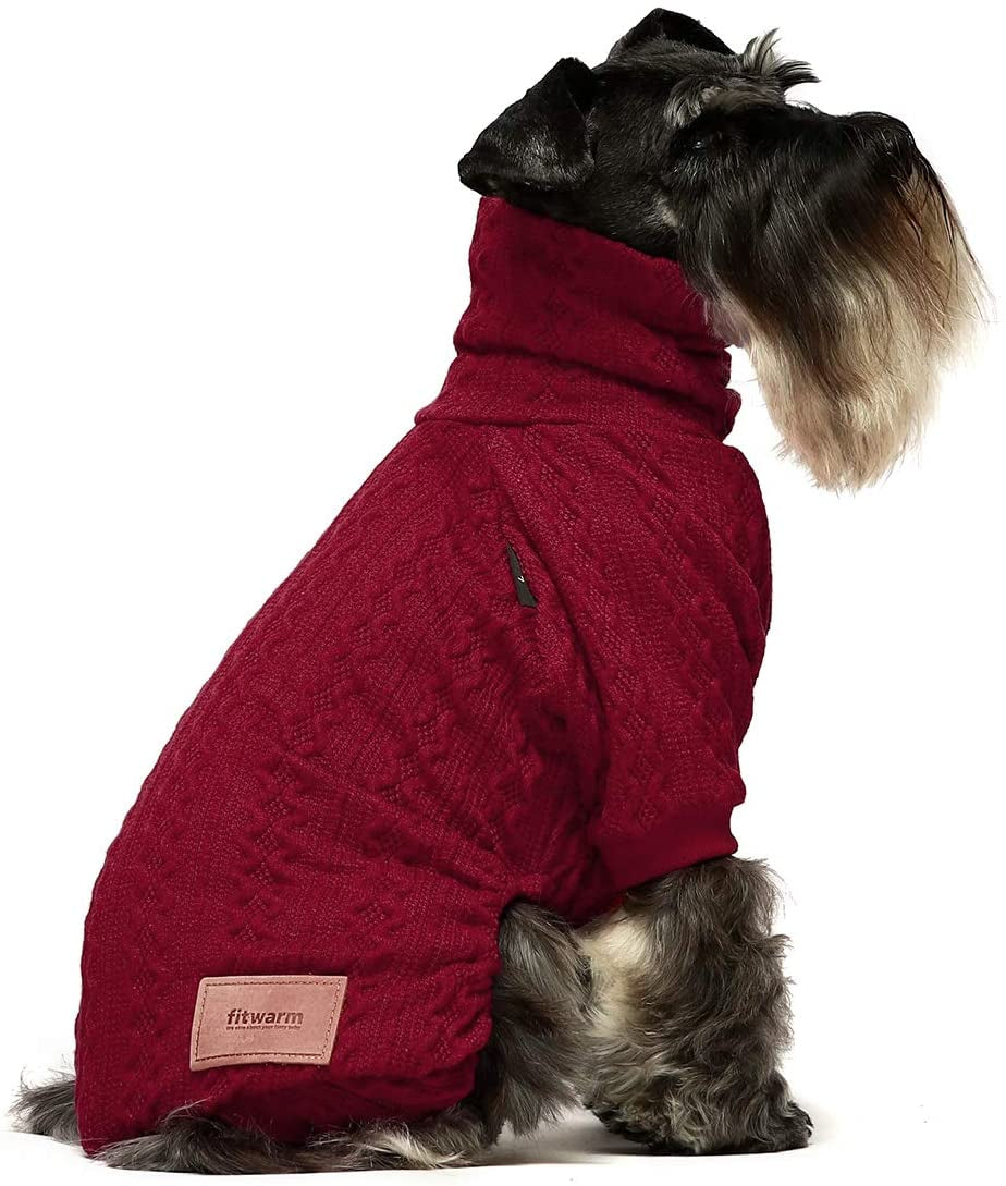 Fitwarm Thermal Knitted Dog Pajamas Pet Clothes Doggie Turtleneck PJS Lightweight Puppy Sweater Doggy Winter Coat Outfits Cat Jumpsuits Wine Burgundy Red X-Large Animals & Pet Supplies > Pet Supplies > Dog Supplies > Dog Apparel Fitwarm Wine Red XS 