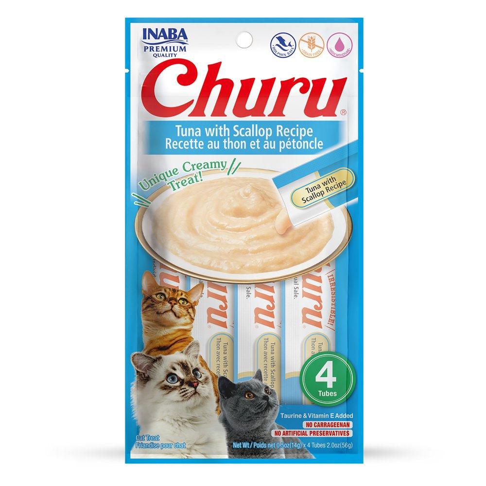 INABA Churu Creamy, Lickable Purée Cat Treat W Taurine, 0.5 Oz, 4 Tubes, Tuna with Salmon Recipe Animals & Pet Supplies > Pet Supplies > Cat Supplies > Cat Treats Inaba Foods (USA) Inc. Tuna with Scallop Recipe  