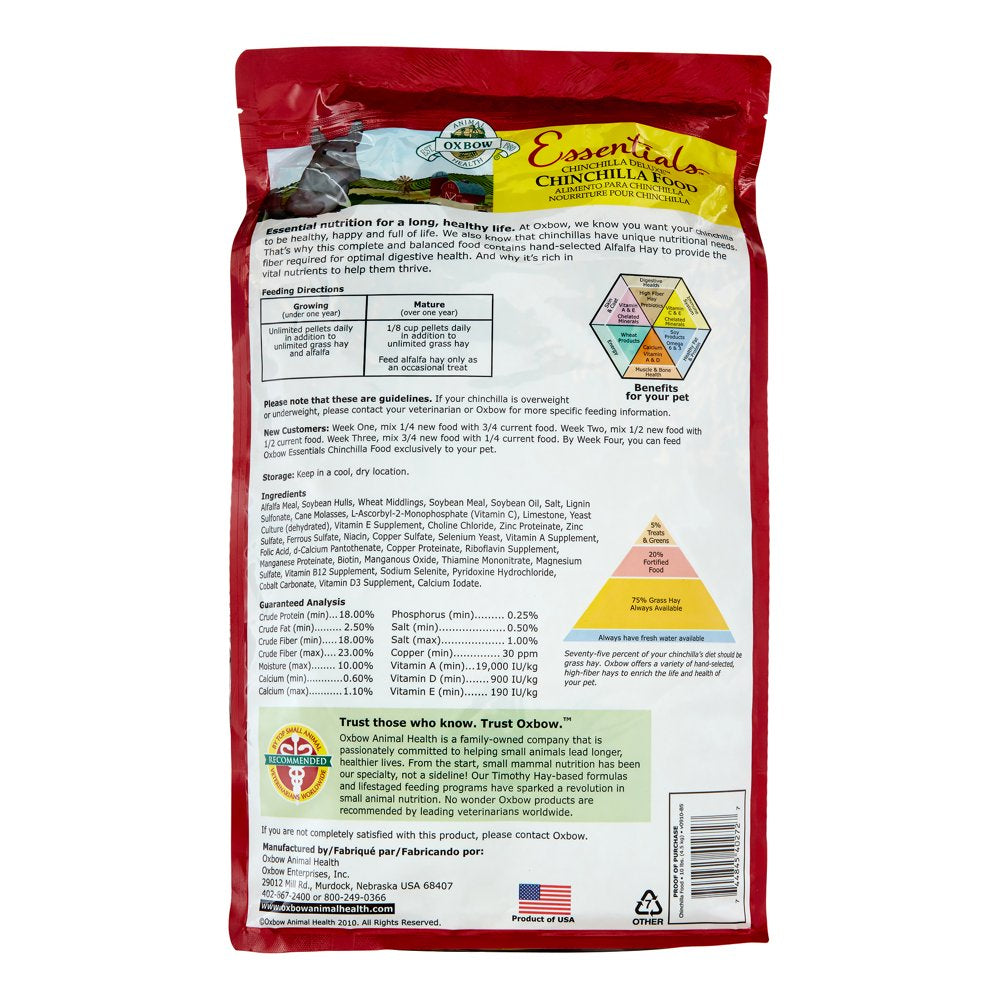 Oxbow Essentials Dry Chinchilla Food, 10 Lbs. Animals & Pet Supplies > Pet Supplies > Small Animal Supplies > Small Animal Food Mars Petcare   