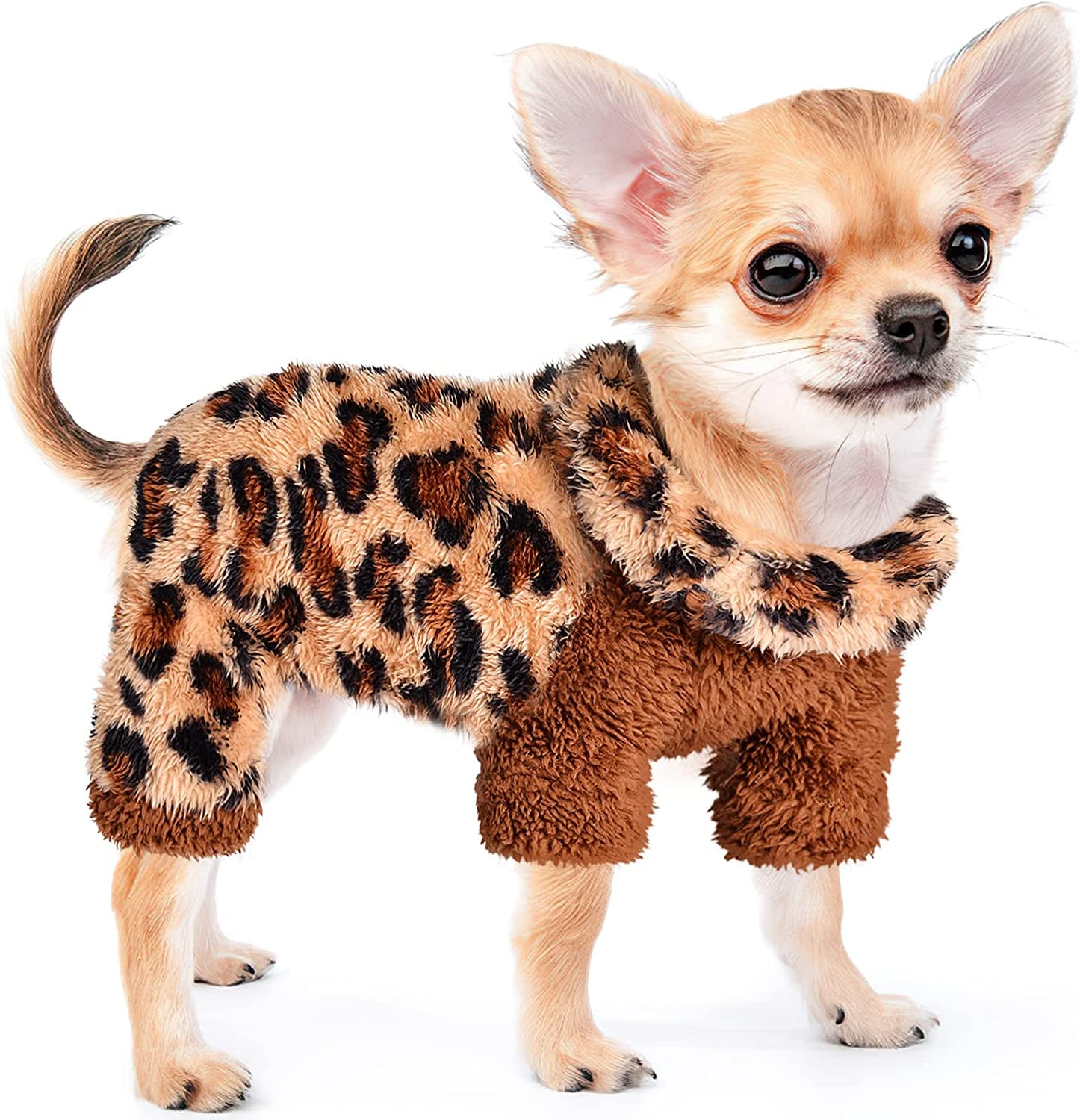 Leopard Turtleneck Dog Pajamas for Small Dogs, Fleece Dog Sweater, Winter Cute Tiny Dog Clothes Outfit Puppy Pajamas Pet Jumpsuits Cat Clothing (X-Small) Animals & Pet Supplies > Pet Supplies > Dog Supplies > Dog Apparel Sebaoyu Leopard print Large 