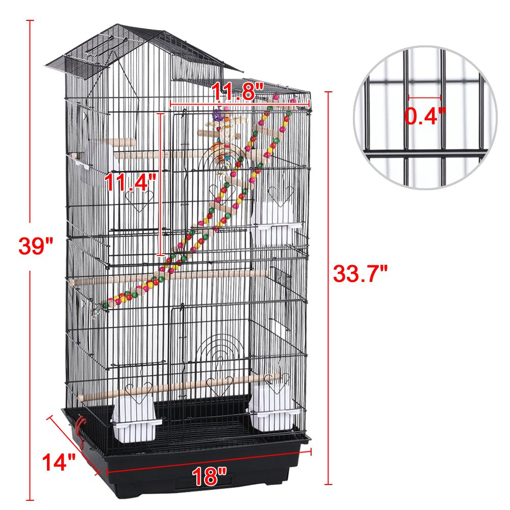 Smilemart 39" Metal Bird Cage with Perches and Toys, Black Animals & Pet Supplies > Pet Supplies > Bird Supplies > Bird Cages & Stands SmileMart   