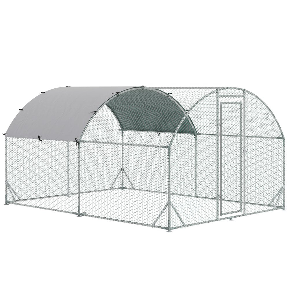 Pawhut Galvanized Large Metal Chicken Coop Cage Walk-In Enclosure Poultry Hen Run House Playpen Rabbit Hutch with Cover for Outdoor Backyard 9.2' X 18.7' X 6.5' Silver Animals & Pet Supplies > Pet Supplies > Dog Supplies > Dog Kennels & Runs Aosom LLC 110.25" x 149.5" x 77.5"  