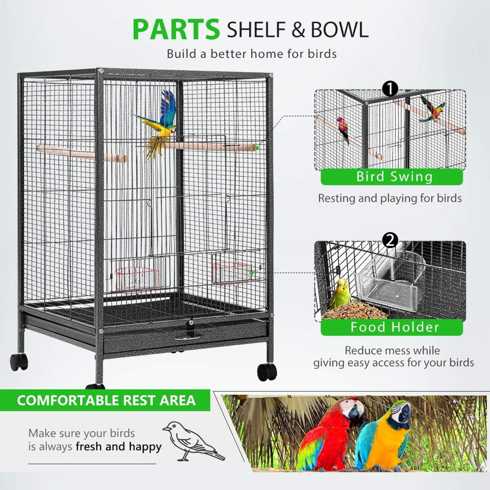 Vivohome Wrought Iron Bird Cage with Rolling Stand for Parrots, Lovebirds and Cockatiel, 30 Inch Animals & Pet Supplies > Pet Supplies > Bird Supplies > Bird Cages & Stands VIVOHOME   