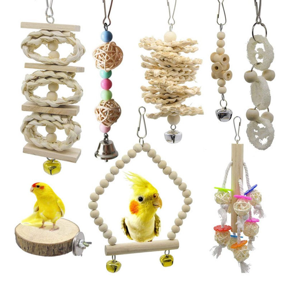 Bird Parrot Toys 8 Packs Bird Swing Hanging Toy Bird Cage Toys Hammock Bell Swing Ladder Perch Chewing Toys for Parrots Animals & Pet Supplies > Pet Supplies > Bird Supplies > Bird Ladders & Perches WYYXO   