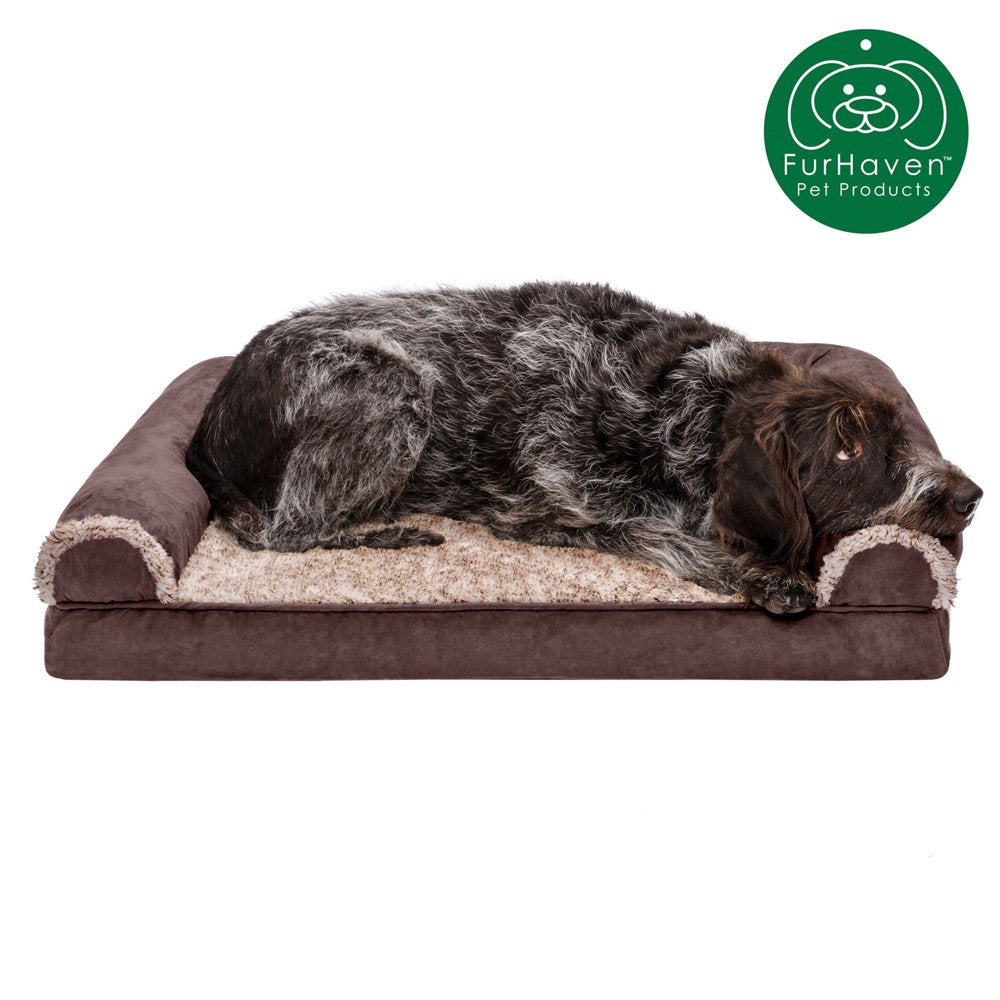 Furhaven Pet Products | Full Support Orthopedic Two-Tone Faux Fur & Suede Sofa Pet Bed for Dogs & Cats, Stone Gray, Jumbo Animals & Pet Supplies > Pet Supplies > Cat Supplies > Cat Beds FurHaven Pet L Espresso 