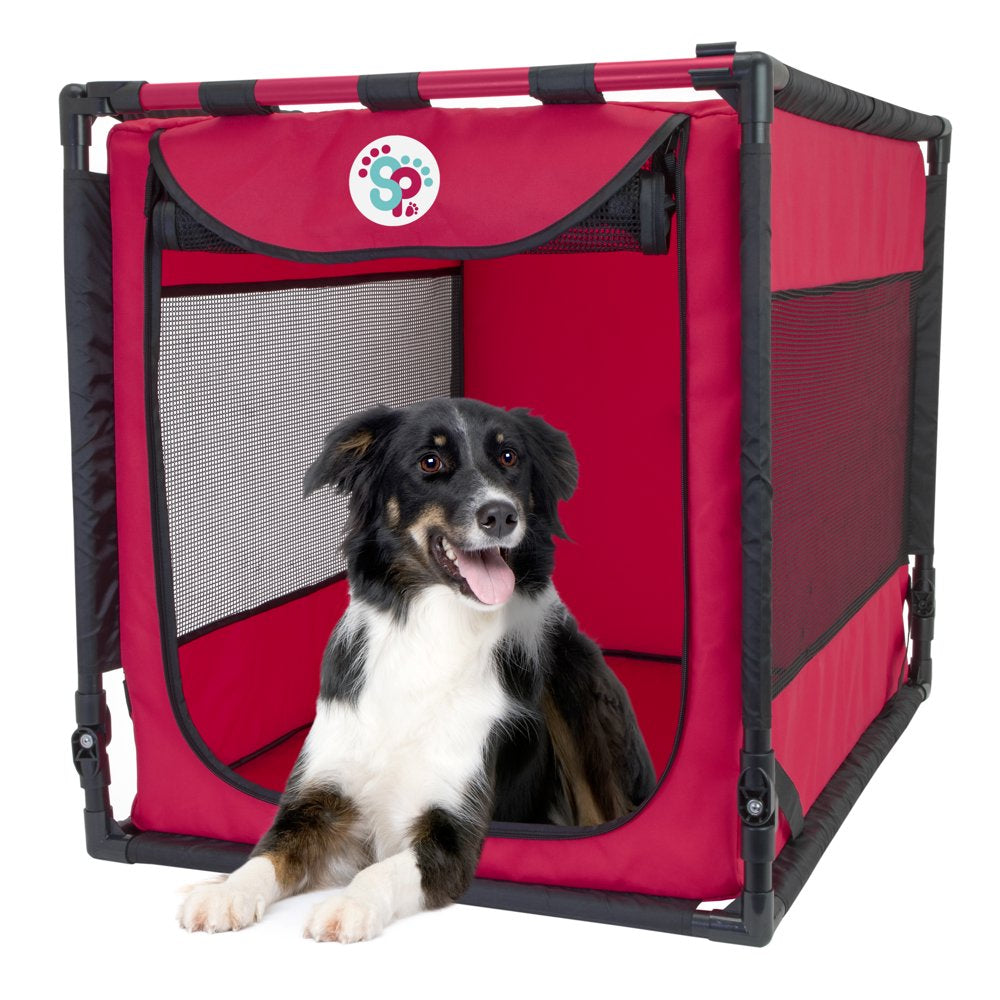 SP Large Folding Dog Kennel, Large, Red, Polyester, Plastic Animals & Pet Supplies > Pet Supplies > Dog Supplies > Dog Kennels & Runs Sport Pet Designs   