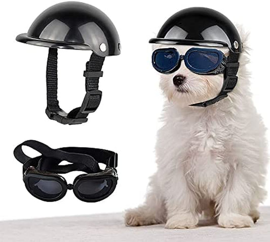 Enjoying Dog Goggles Doggy UV Sunglasses Bundle with Motorcycle Pet Helmet for Small Breed Dogs, Cats, Black Animals & Pet Supplies > Pet Supplies > Dog Supplies > Dog Apparel Enjoying   