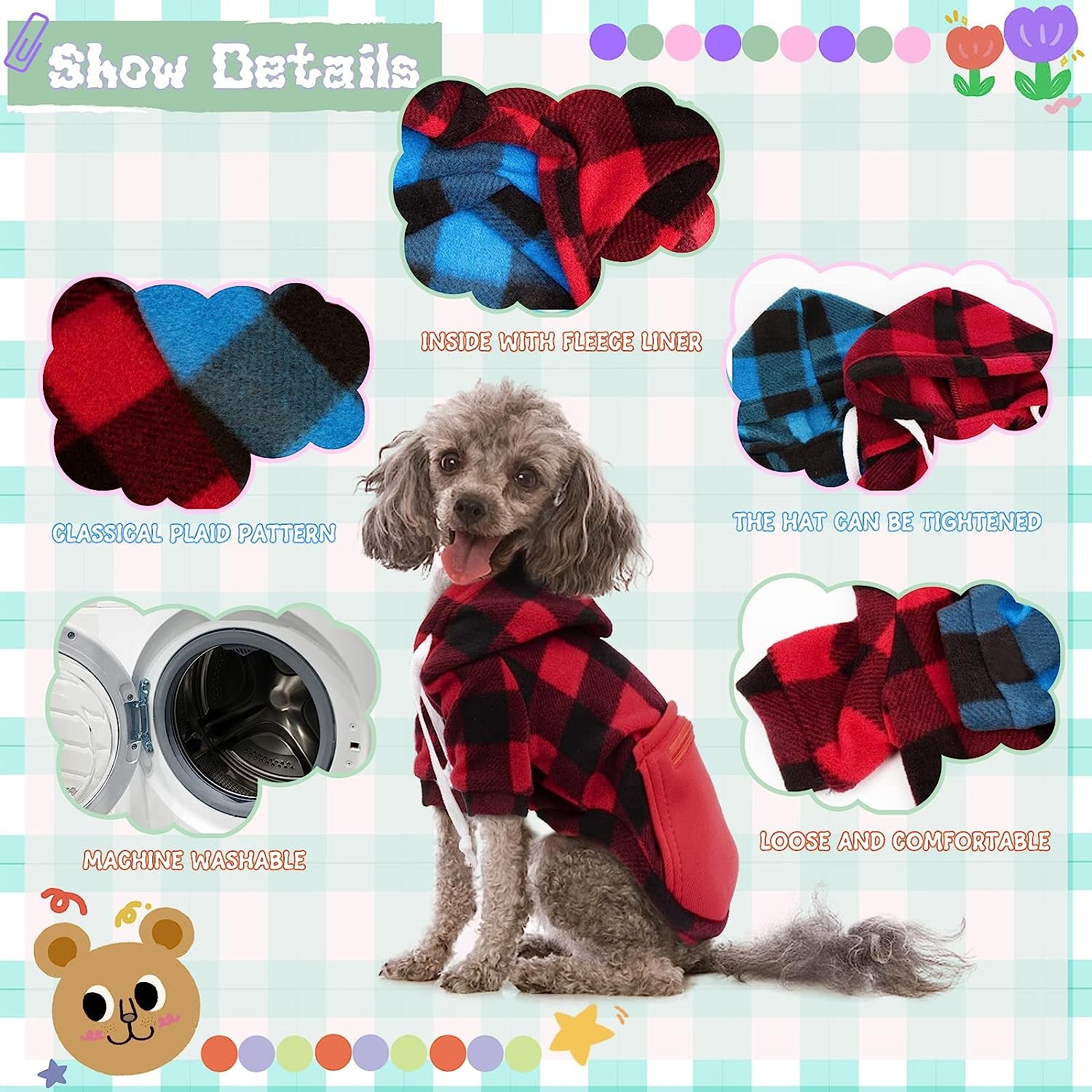 Rypet 2 Packs Plaid Dog Hoodie Sweatshirt Sweater for Dogs Pet Clothes with Hat and Pocket Warm Puppy Sweater for Small Dogs Girl & Boy XL Animals & Pet Supplies > Pet Supplies > Dog Supplies > Dog Apparel Rypet   