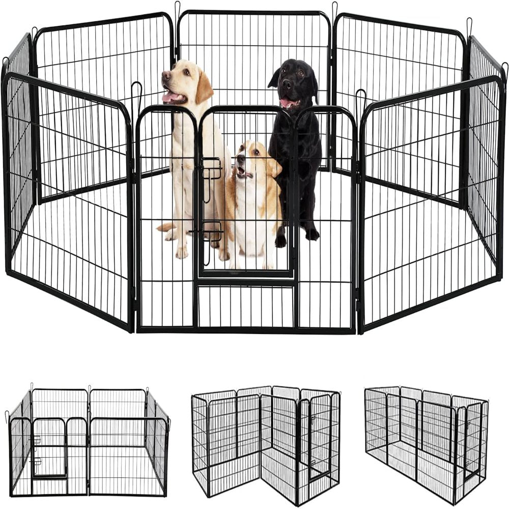 GPED Dog Playpen, 8 Panels 24 Inch-High Dog Pen Outdoor Indoor Dog Fence Heavy Duty Metal Tall Exercise Puppy Pen Kennel Gate for Large/Medium/Small Dogs to the Yard RV Camping, Black Animals & Pet Supplies > Pet Supplies > Dog Supplies > Dog Kennels & Runs GPED 8 Panels 24"H  