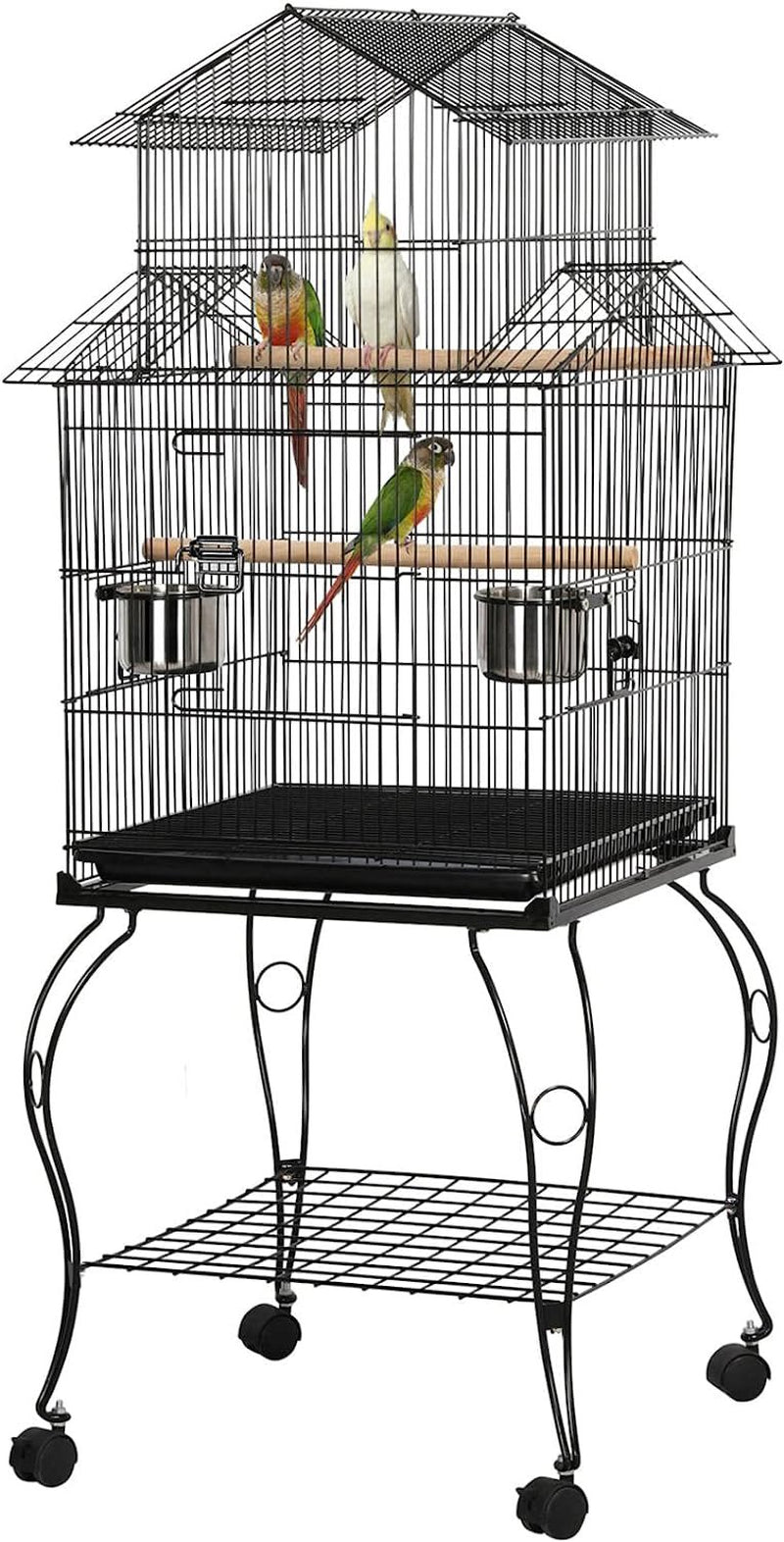 Jingkaiw 55-Inch Rolling Standing Triple Roof Top Medium Parrot Cage for Mid-Sized Parrots Cockatiels Sun Parakeets Green Cheek Conures Caique Pet Bird Cage with Detachable Stand Animals & Pet Supplies > Pet Supplies > Bird Supplies > Bird Cages & Stands jingkaiw   