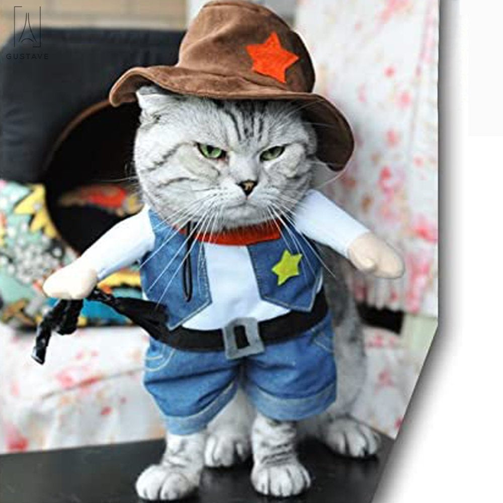 Gustavedesign Halloween Dog Cat Clothes, Funny Cowboy Jacket Suit for Small Dogs & Cats Dressing up Clothes Christmas Halloween Party Apparel "West Cowboy Uniform, L Size" Animals & Pet Supplies > Pet Supplies > Cat Supplies > Cat Apparel GustaveDesign   