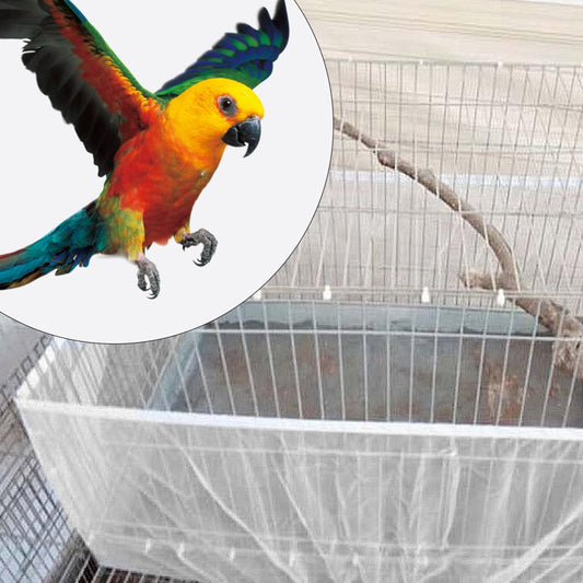 Tebru Bird Cage Cover,Bird Cage Accessory Machine Washable Airy Mesh Net Fabric Cover Seed Catcher Guard (White),Bird Cage Accessory