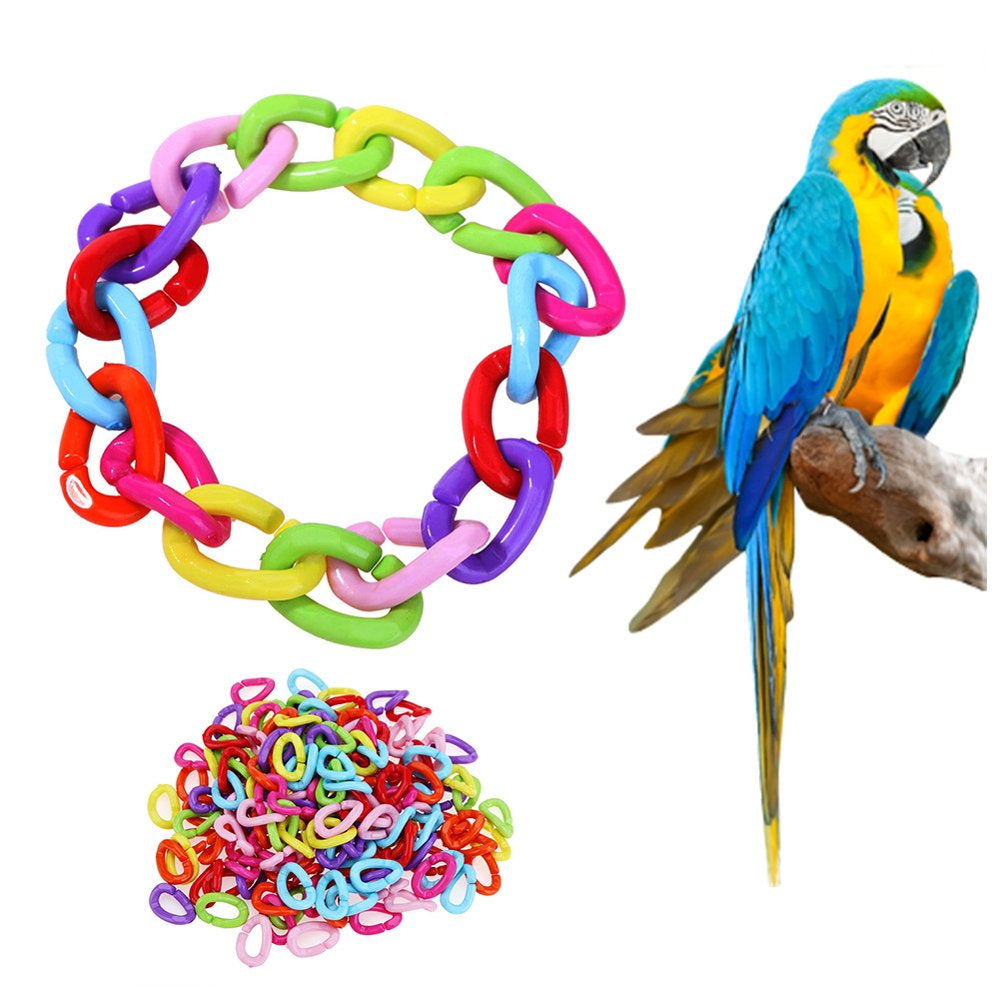 QBLEEV 100Pcs Plastic Chain Links Birds, Mix Color Rainbow DIY C-Clips Chains Hooks Swing Climbing Cage Toys for Sugar Glider Rat Parrot Bird