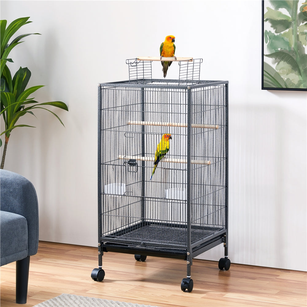 Topeakmart 40" H Wrought Iron Birdcage Open-Top Parrot Cage with Rolling Stand Black Animals & Pet Supplies > Pet Supplies > Bird Supplies > Bird Cages & Stands Topeakmart   