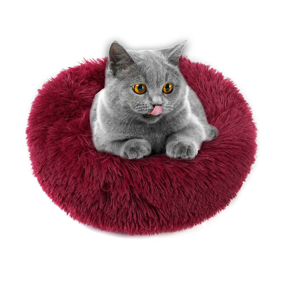 Round Plush Pet Bed for Dogs & Cats,Fluffy Soft Warm Calming Bed Sleeping Kennel Nest Animals & Pet Supplies > Pet Supplies > Cat Supplies > Cat Beds source max 16" Red 