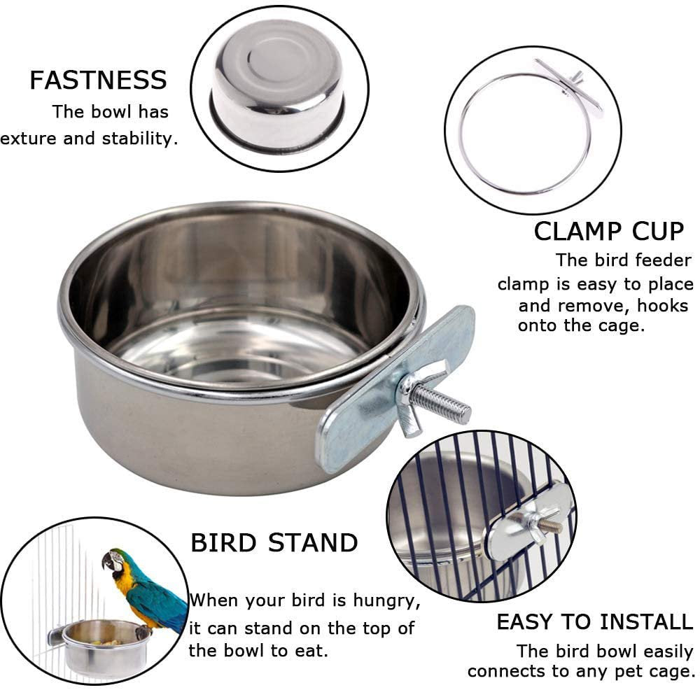 Hamiledyi Bird Feeding Dish Cups Parrot Food Bowl Clamp Holder Coop Cup, Bird Cage Water Bowl for Parakeet African Greys Conure Cockatiels Lovebird Budgie Chinchilla 2 Pack Animals & Pet Supplies > Pet Supplies > Bird Supplies > Bird Food Hamiledyi-us   