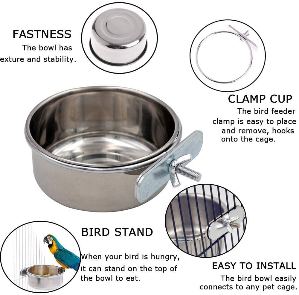 Hamiledyi Bird Feeding Dish Cups Parrot Food Bowl Clamp Holder
