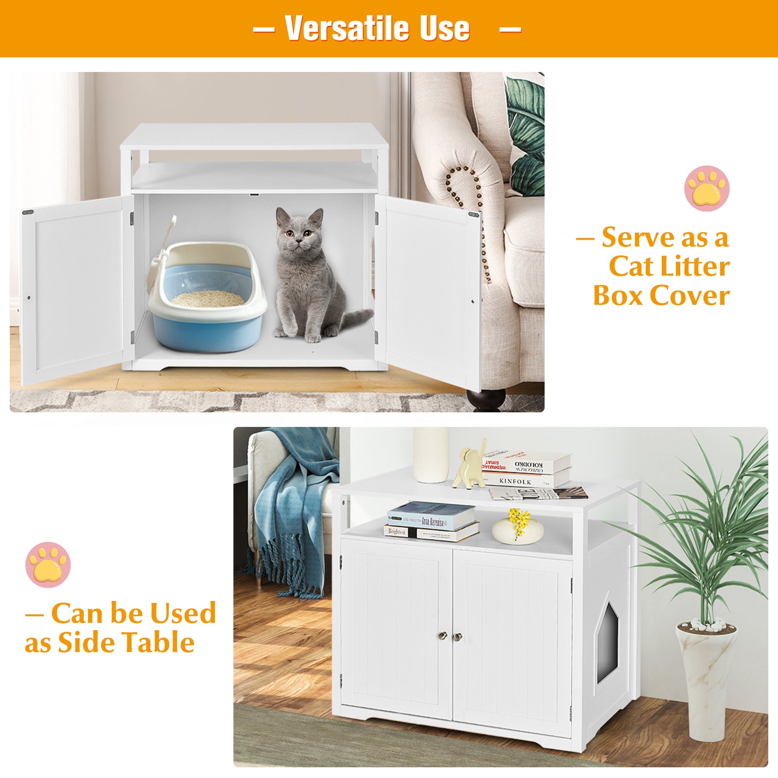 Infans Wooden Cat Litter Box Enclosure Hidden Cat Washroom W/ Storage Layer