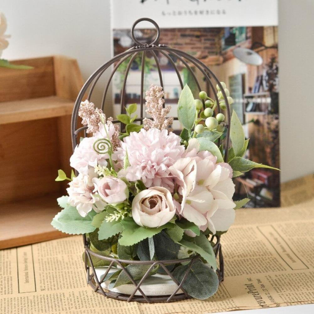 Hanging Bird Cage Flower Stand Floral Set Hydrangea Combination White Animals & Pet Supplies > Pet Supplies > Bird Supplies > Bird Cages & Stands EleaEleanor A9  