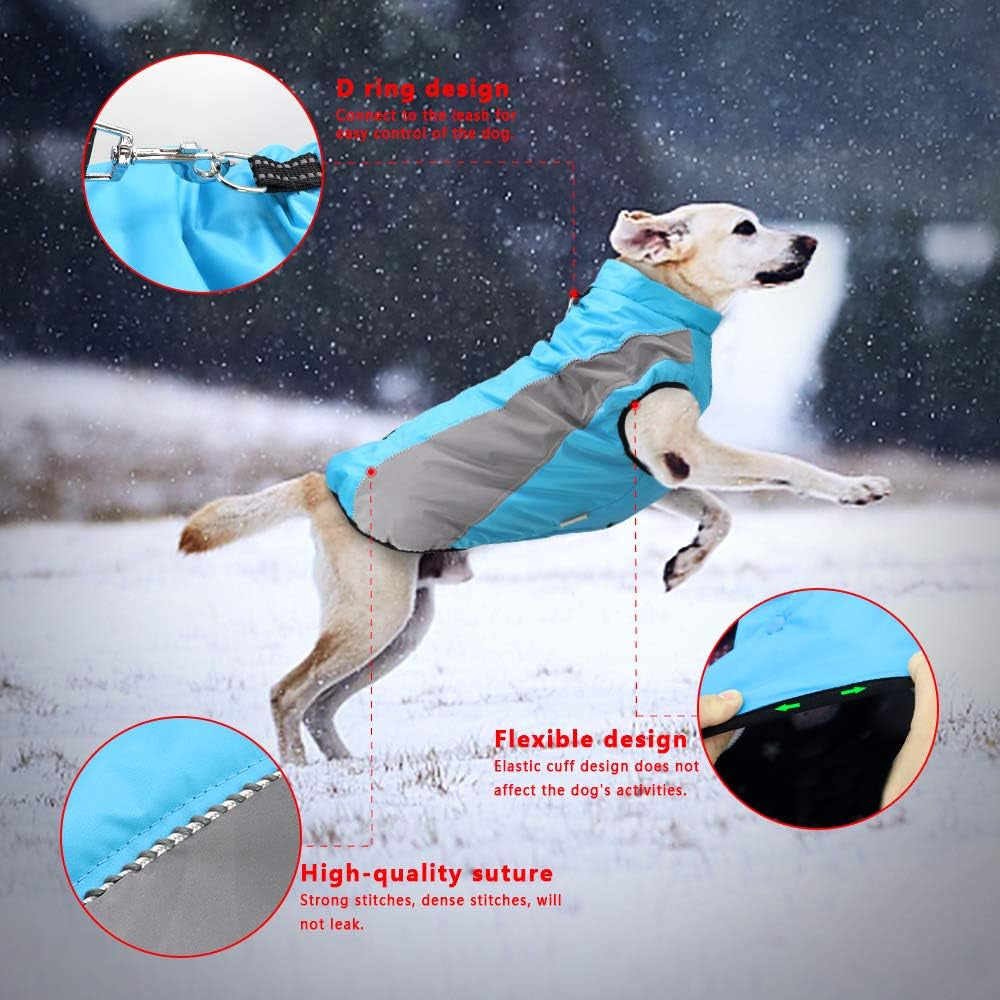 Didog Waterproof Dog Winter Coats Clothes,Reflective Dog Cold Weather Vest Jackets with Soft Warm Fleece,Windproof Dog Apparel for Medium Large Dogs,Blue Animals & Pet Supplies > Pet Supplies > Dog Supplies > Dog Apparel Didog   