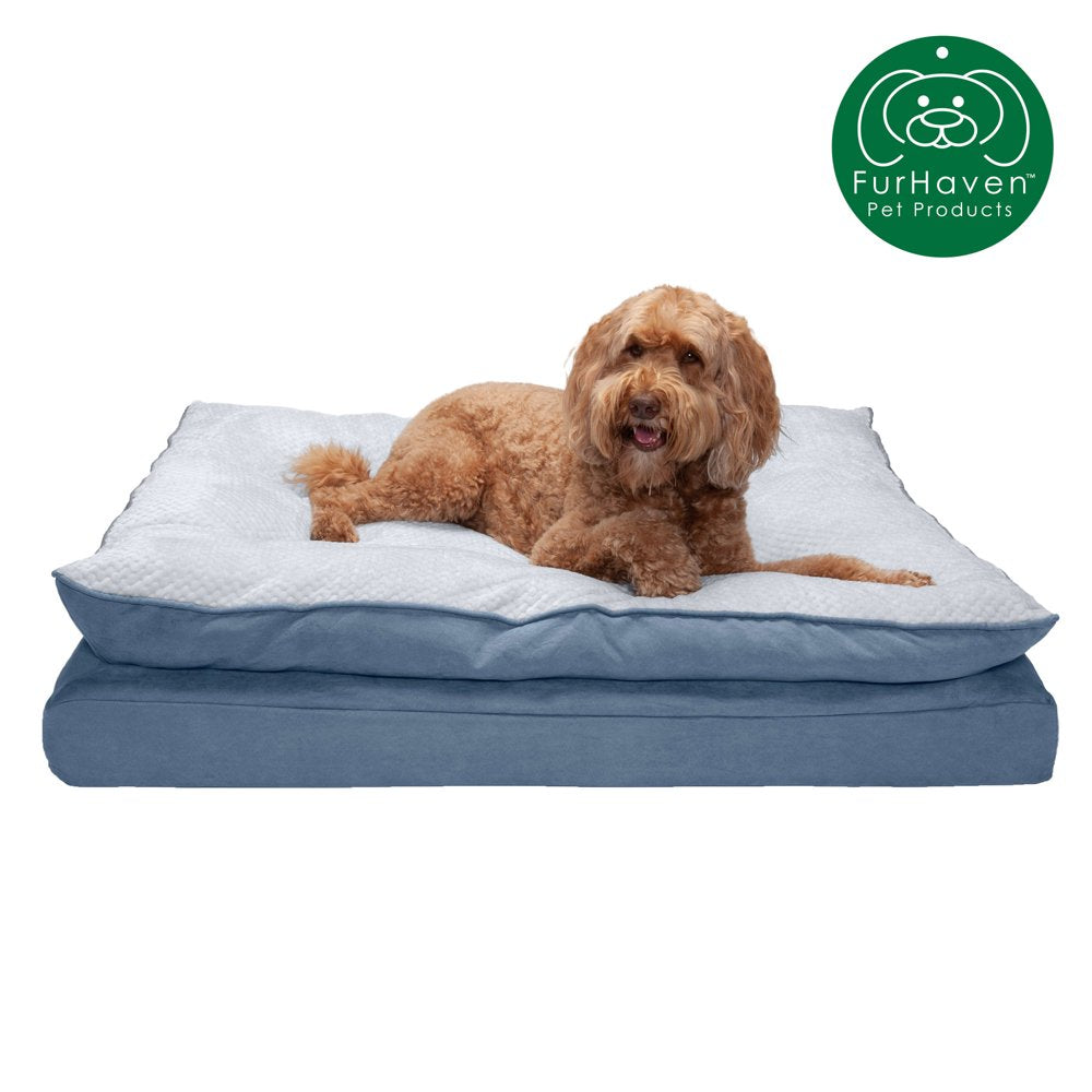 Furhaven Pet Products Orthopedic Mink Fur & Suede Pillow-Top Pet Bed for Dogs & Cats, Stonewash Blue, Large Animals & Pet Supplies > Pet Supplies > Cat Supplies > Cat Beds FurHaven Pet Jumbo Stonewash Blue 