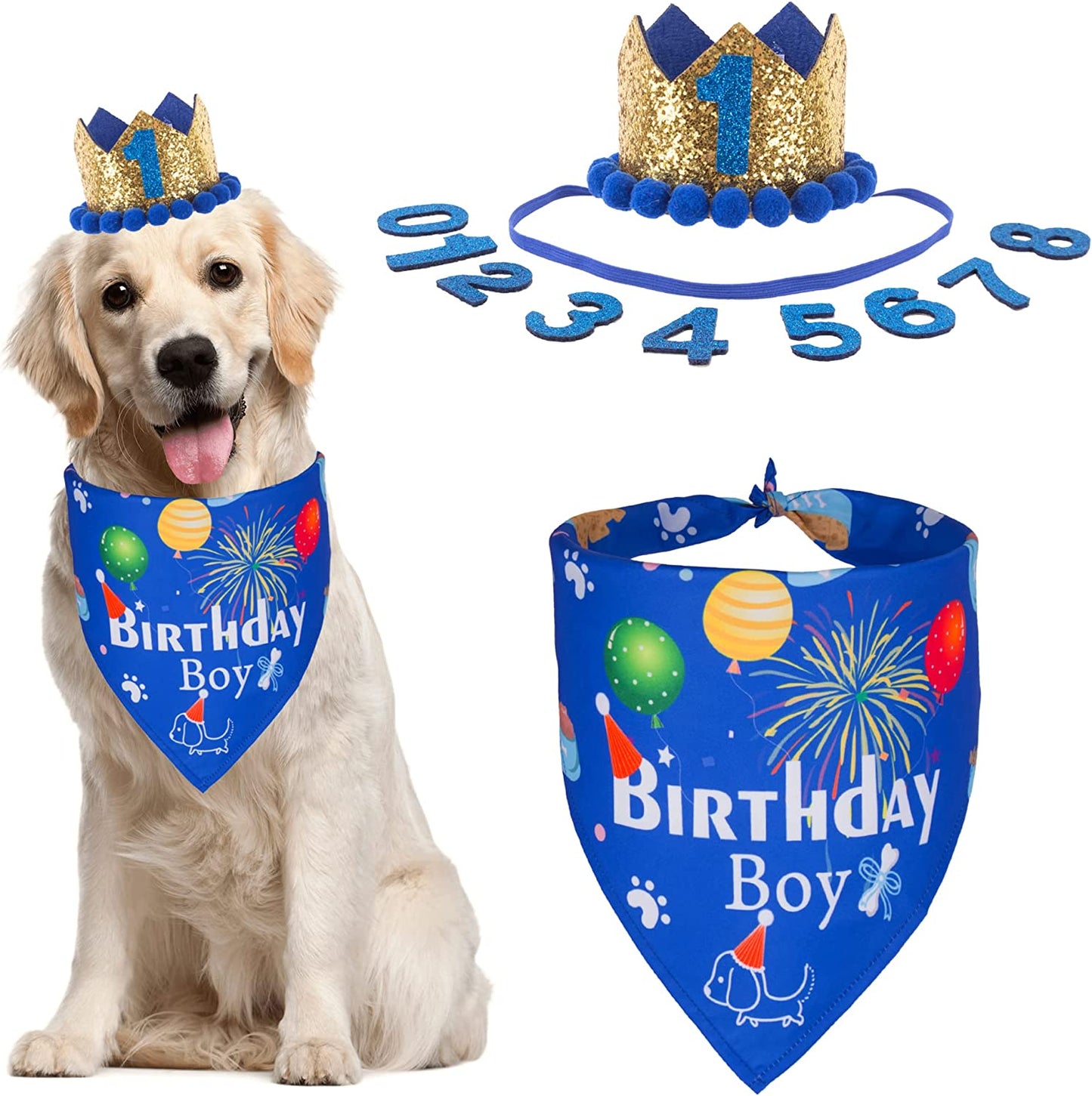 ADOGGYGO Dog Birthday Bandana Hat Set Dog Puppy Birthday Party Supply Dog Bandana Boy Girl Puppy Birthday Hat Scarf for Small Medium Dog Pet (Pink Scarf & Crown) Animals & Pet Supplies > Pet Supplies > Dog Supplies > Dog Apparel ADOGGYGO Navy Blue  