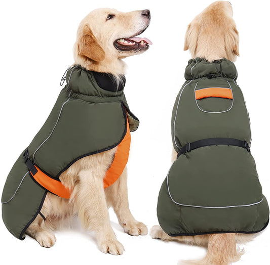 Waterproof Turtleneck Dog Snowsuit,Dog Snow Jacket for Large Medium Dogs,Adjustable Dog Coat Golden Retriever Labrador Bulldog Dog Puffer Jacket for Winter Cold Weather Buckle Release Easy on and Off Animals & Pet Supplies > Pet Supplies > Dog Supplies > Dog Apparel IECOii Green X-Large 