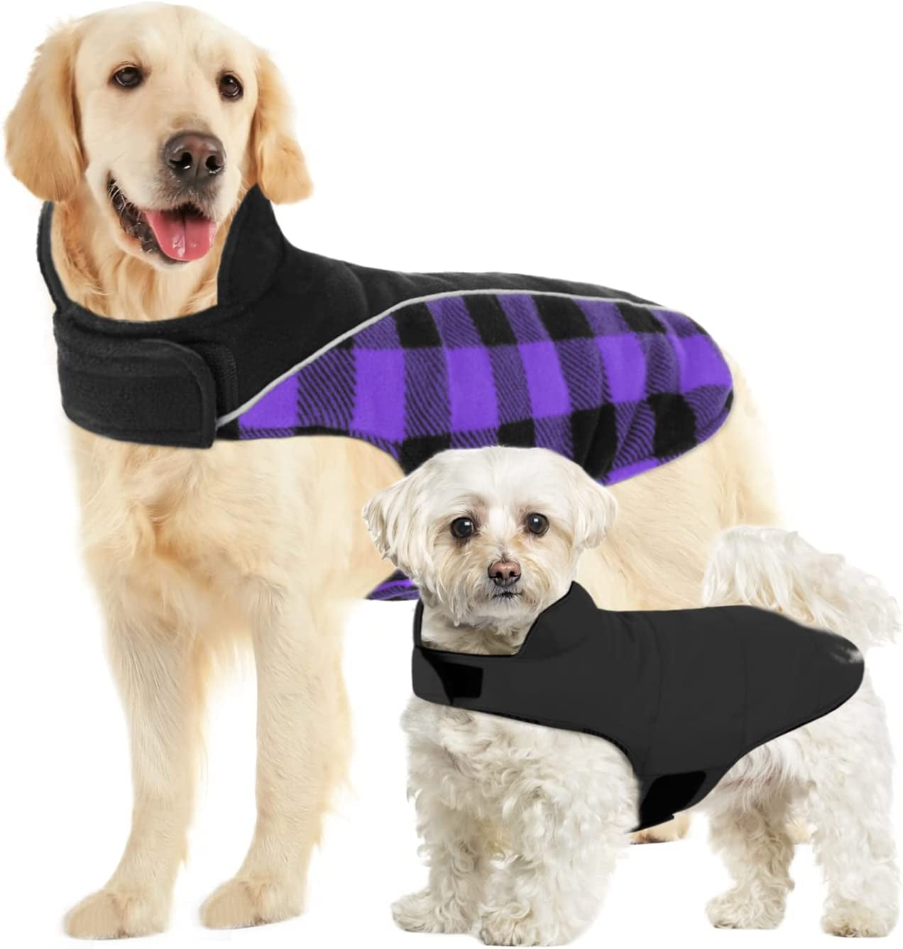 SUNFURA Reflective Dog Cold Weather Coat, British Style Plaid Reversible Waterproof Windproof Pet Winter Warm Vest, Cozy Cotton Lined Stand-Up Collar Outdoor Jacket Apparel for Small Medium Large Dogs Animals & Pet Supplies > Pet Supplies > Dog Supplies > Dog Apparel SUNFURA Purple M (Back: 13.3'', Chest: 16.1''-20'') 