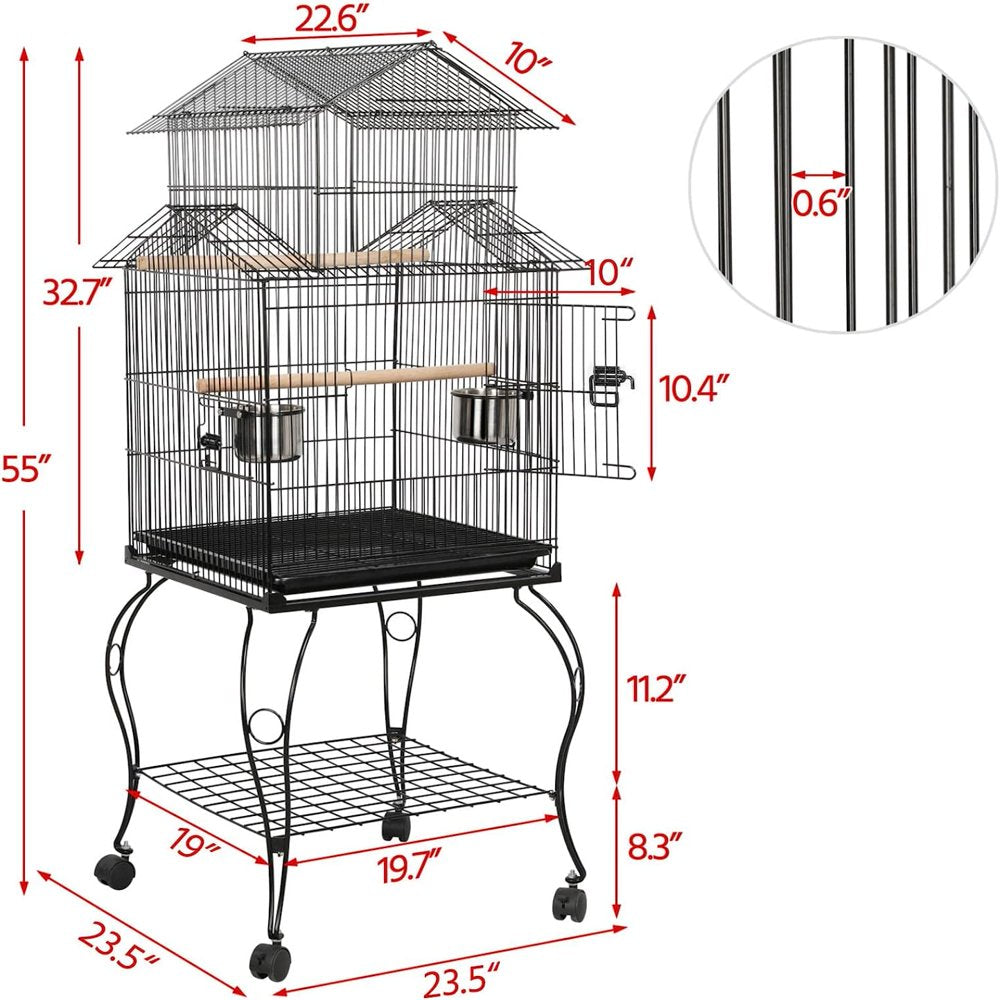 Jingkaiw 55-Inch Rolling Standing Triple Roof Top Medium Parrot Cage for Mid-Sized Parrots Cockatiels Sun Parakeets Green Cheek Conures Caique Pet Bird Cage with Detachable Stand Animals & Pet Supplies > Pet Supplies > Bird Supplies > Bird Cages & Stands jingkaiw   