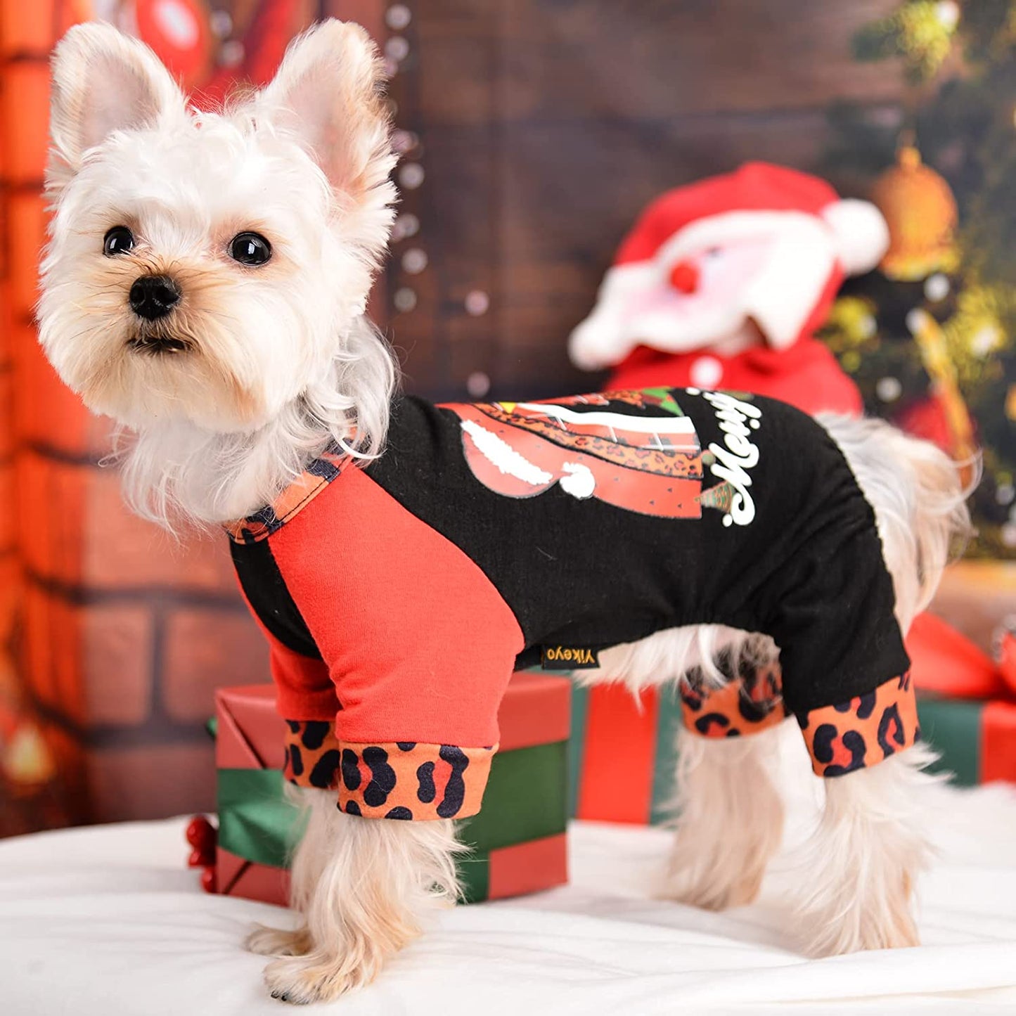 Yikeyo Christmas Dog Pajamas Dog Onesie Dog Pjs Super Soft Dog Christmas Jammies Pet Clothes with Buffalo Plaid Sleeve, Truck Tree Pattern Animals & Pet Supplies > Pet Supplies > Dog Supplies > Dog Apparel Yikeyo Leopard Christmas Tree Small 