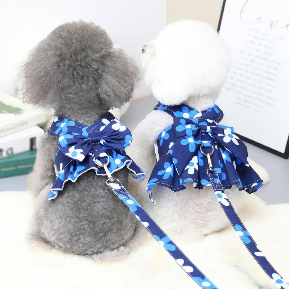 Monfince Dog Harness Dress with Leash Set, Princess Dog Vest for Small Dog Girl, Floral Puppy Dresses with Ring, Pet Clothes Doggie Outfits Cat Apparel, M Animals & Pet Supplies > Pet Supplies > Cat Supplies > Cat Apparel Monfince   